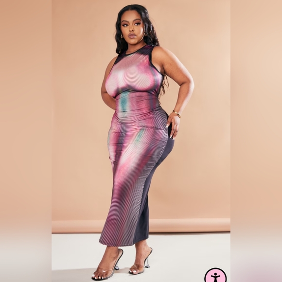 PrettyLittleThing Pink Ombre Body Print Maxi Dress - Size 24 - Picture 2 of 8